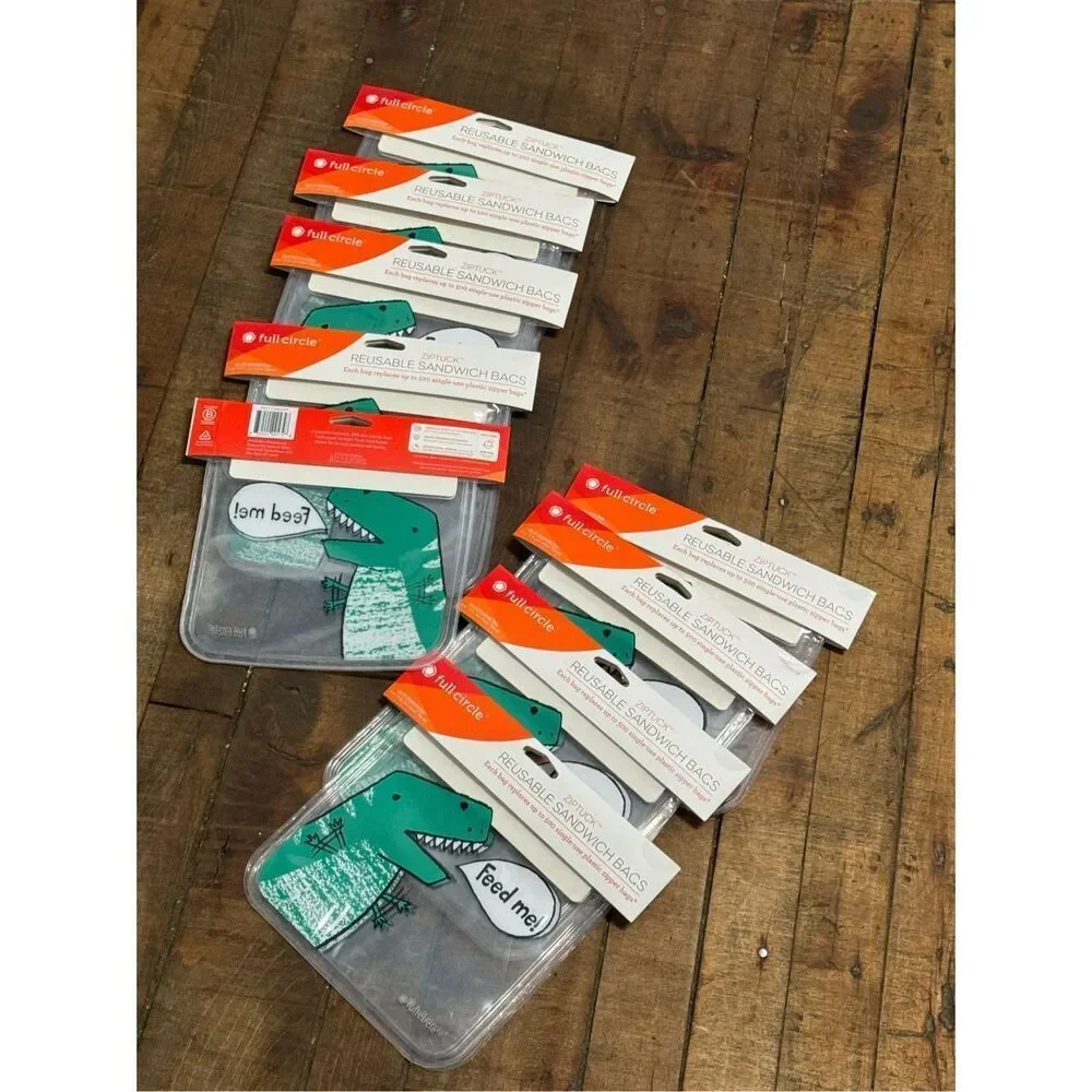 Lot bundle of 9x full circle t rex dino pvc reusable snack bag